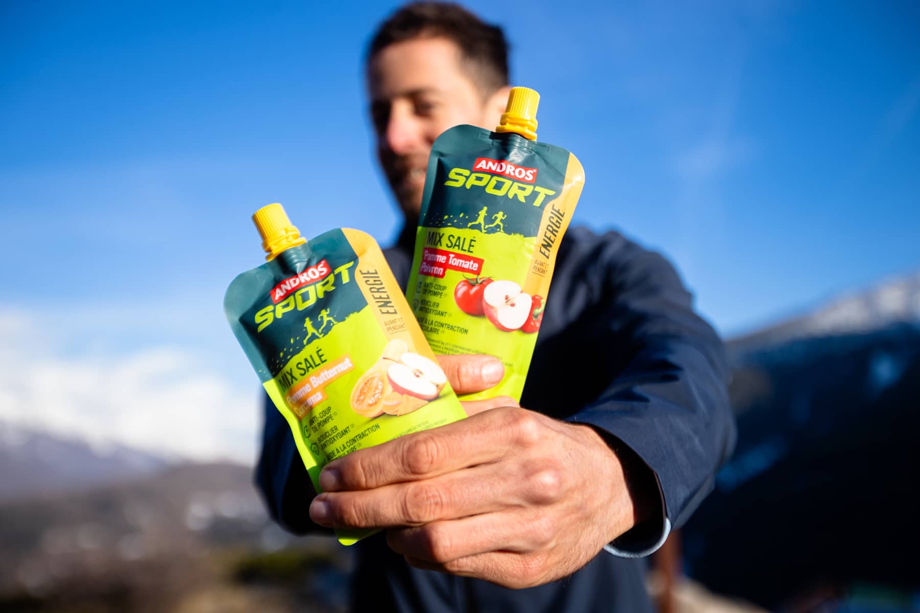 Encas salé sportifs : gourdes mix salé Andros Sport - Crédit Bastien Lemaire